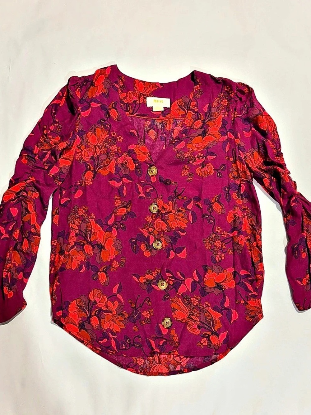 Maeve by Anthropologie Floral Long Sleeve Blouse in Purple & Red Size Medium